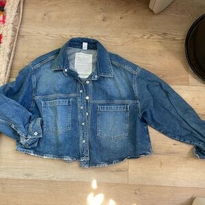 H&M Classic Blue Denim Shirt cropped Jean jacket shacket L